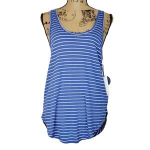 Amuse Society Beach Vida Bling Blue/Wh Stripe Linen Blend Long Tank NWT Size Med